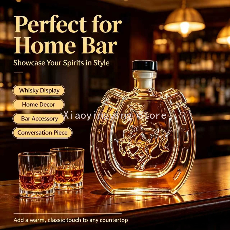 Vintage Collectible Liquor Bottles - قارورة نبيذ زجاجية منقوشة بتصميم حصان